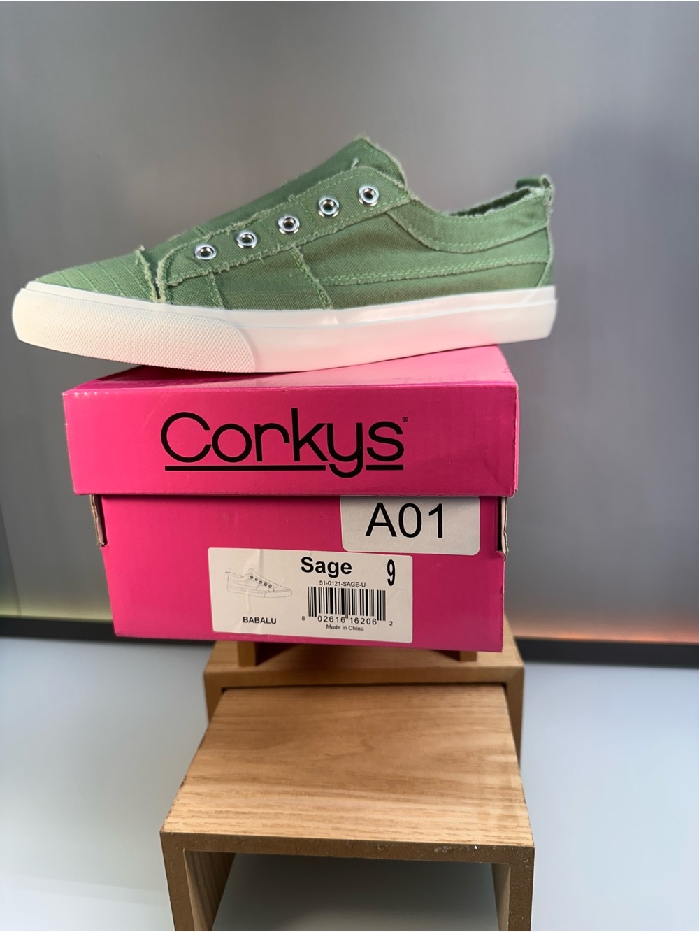 Corkys “Babalu” Sage Green Slip-On Canvas Sneaker (A01)